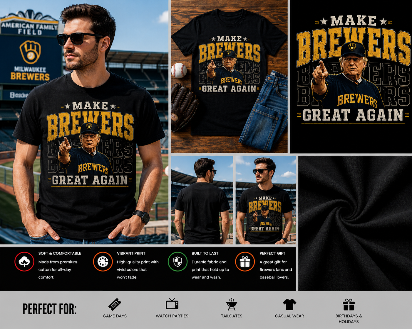 Make Brewers Great Again Baseball Fan T-Shirt – Brewers Inspired Funny Sports Graphic Tee