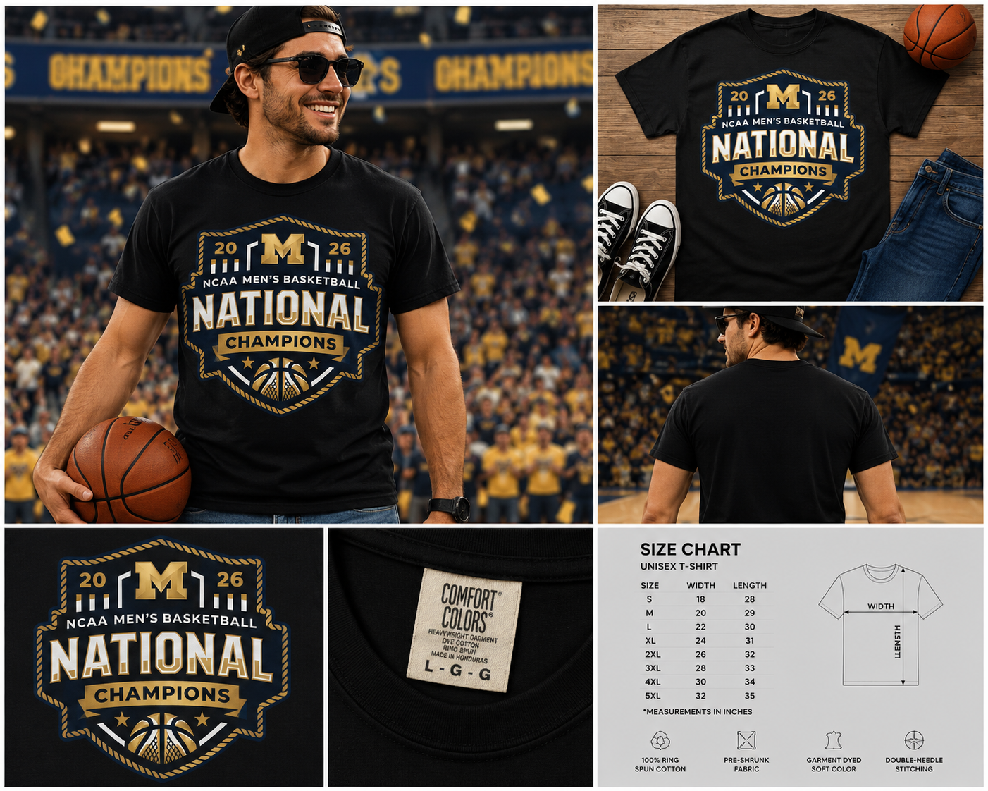 Michigan Wolverines 2026 National Champions Basketball T-Shirt – NCAA Men’s Basketball Fan Tee