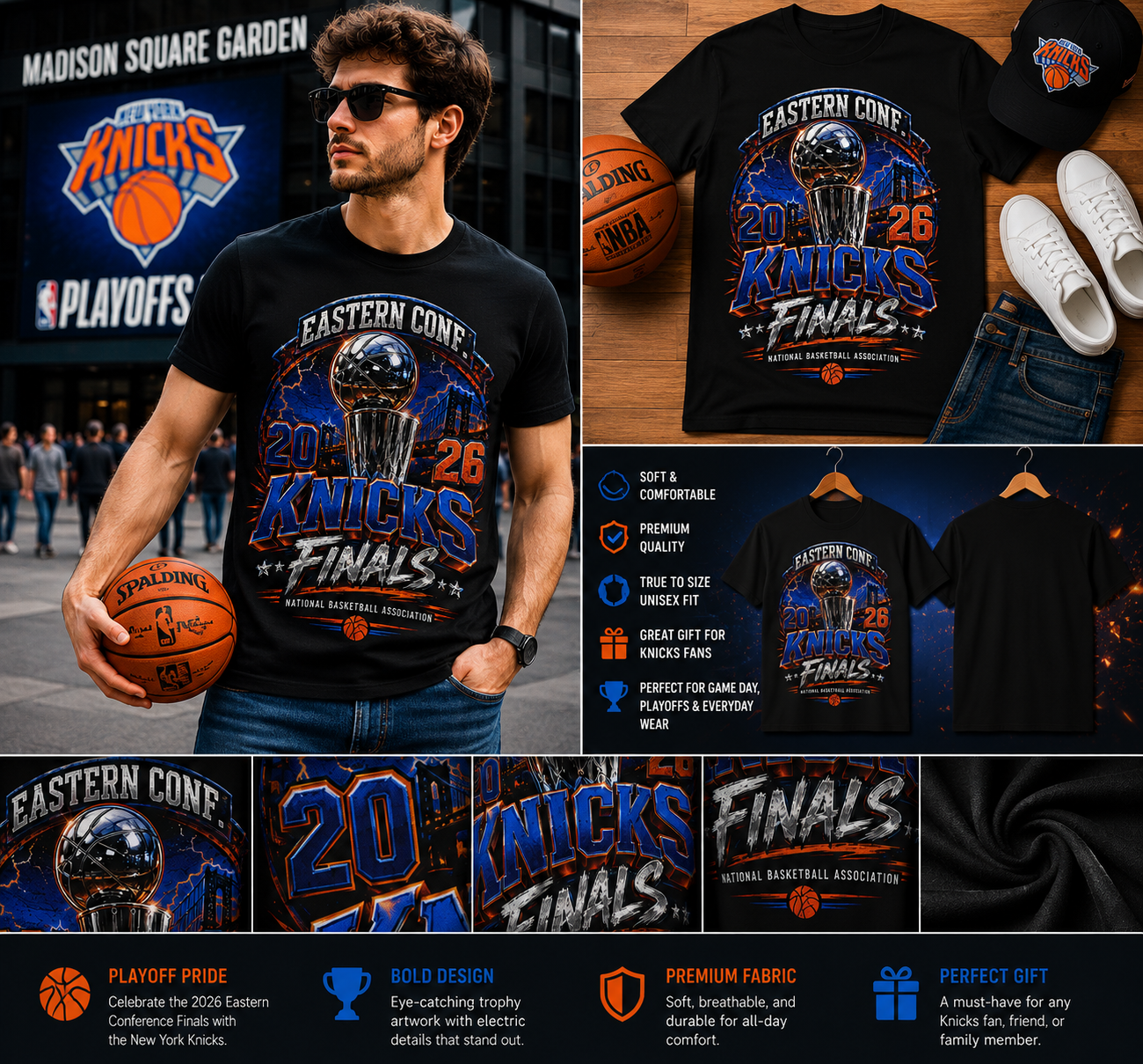 New York Knicks 2026 Eastern Conference Finals Trophy T-Shirt – Basketball Fan Graphic Tee