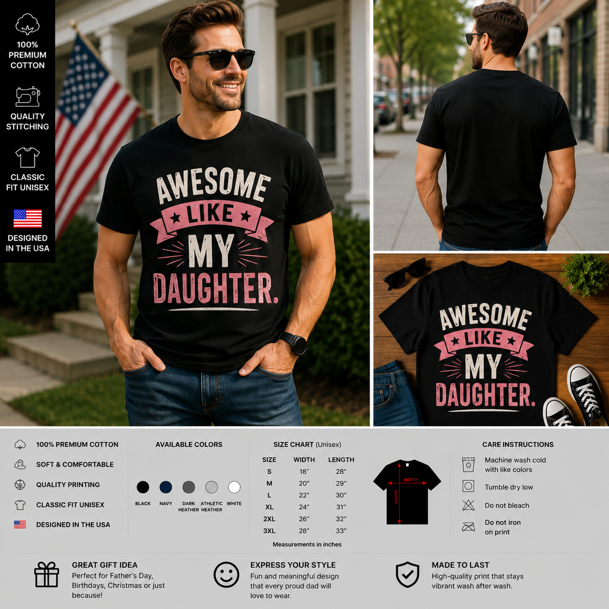 Awesome Like My Daughter Funny Dad T-Shirt – Proud Father Graphic Tee, Father’s Day Gift for Dad