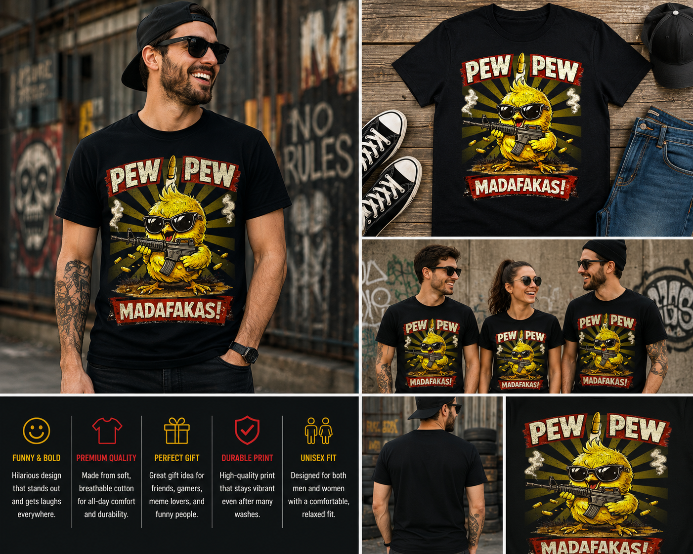 Pew Pew Madafakas Funny Chicken Meme T-Shirt – Cool Chick Graphic Tee