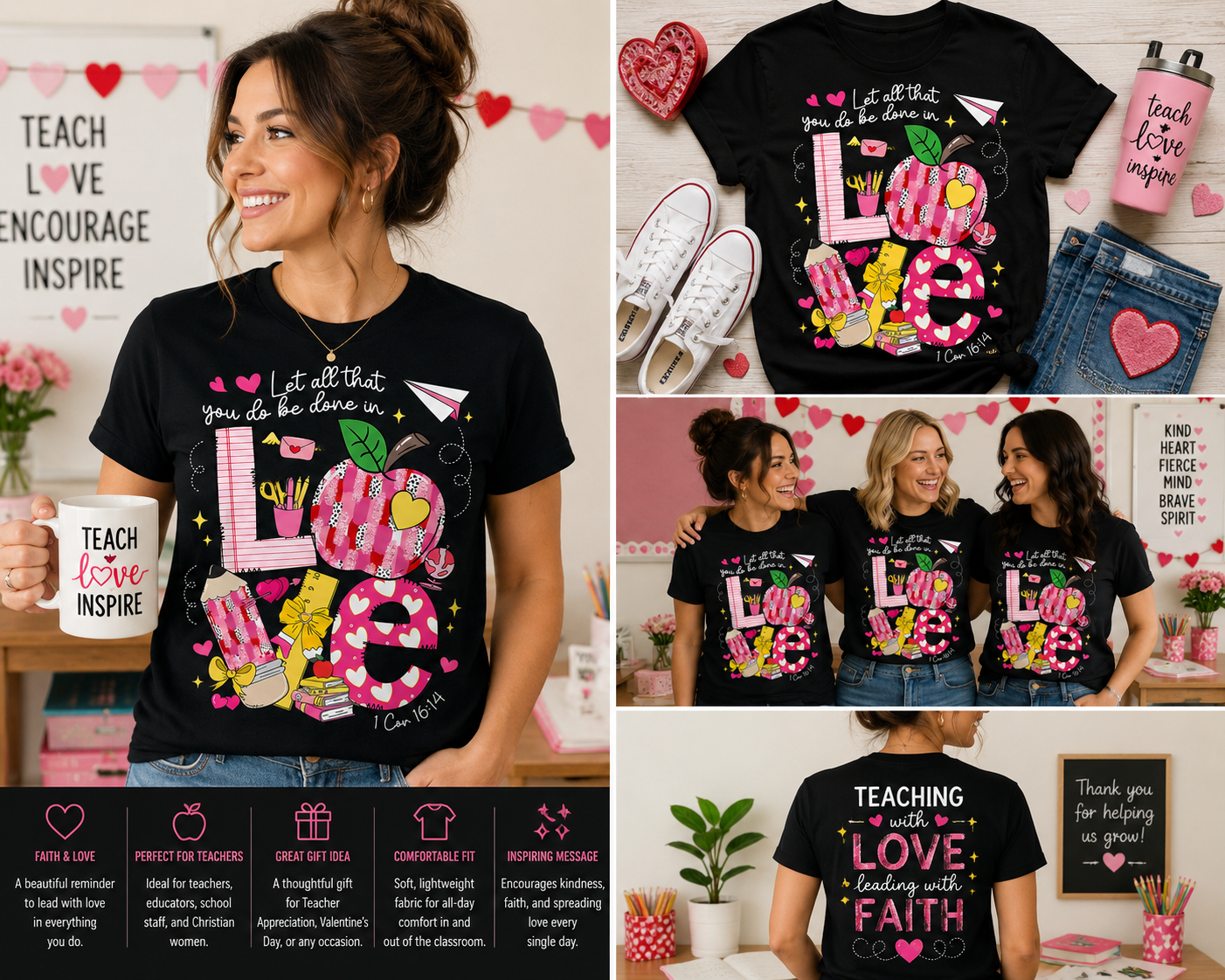Christian Teacher Valentine T-Shirt | Let All That You Do Be Done in Love Shirt | Cute School Love Graphic Tee