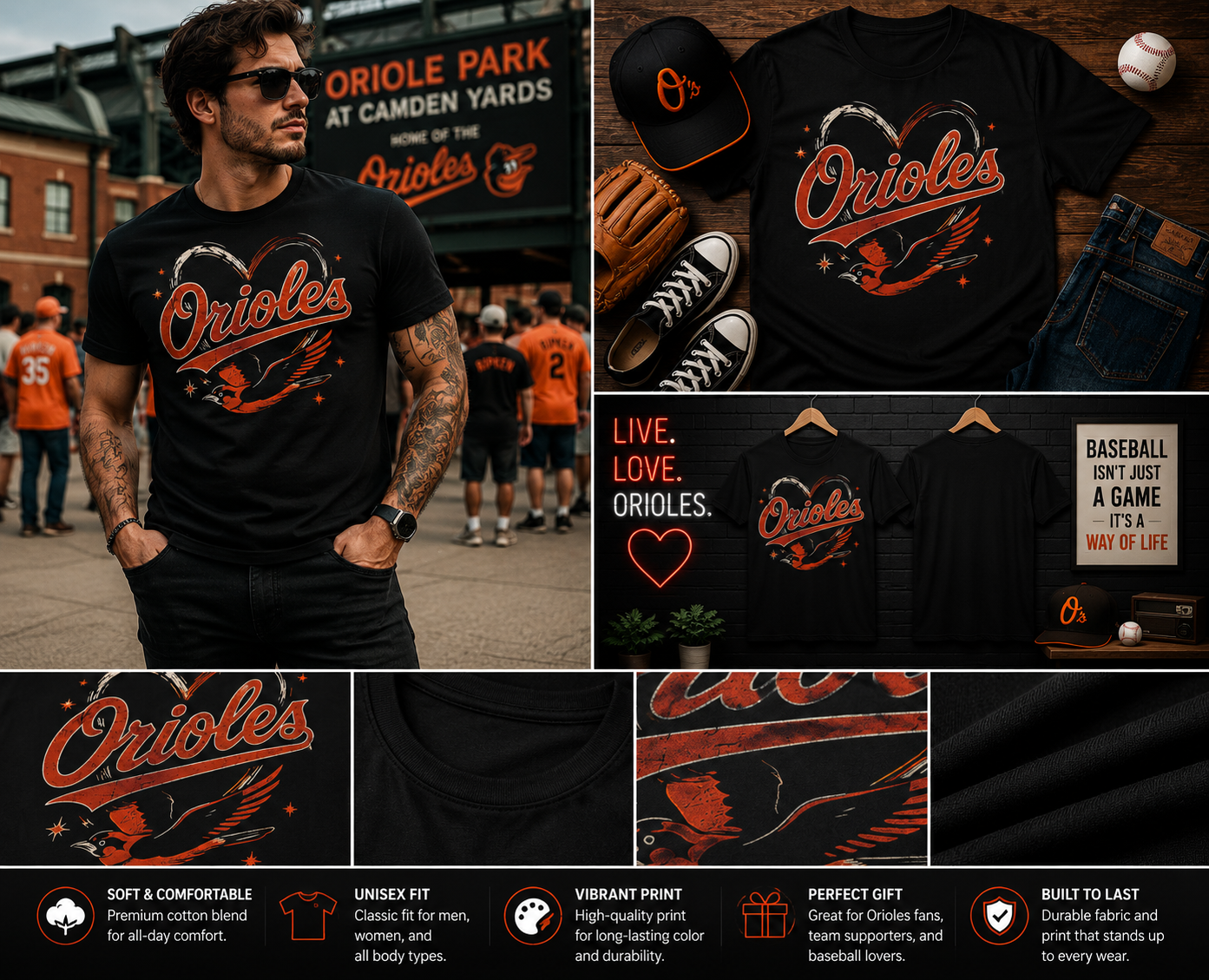 Vintage Orioles Flying Bird Graphic T-Shirt – Retro Baseball Fan Classic Unisex Tee