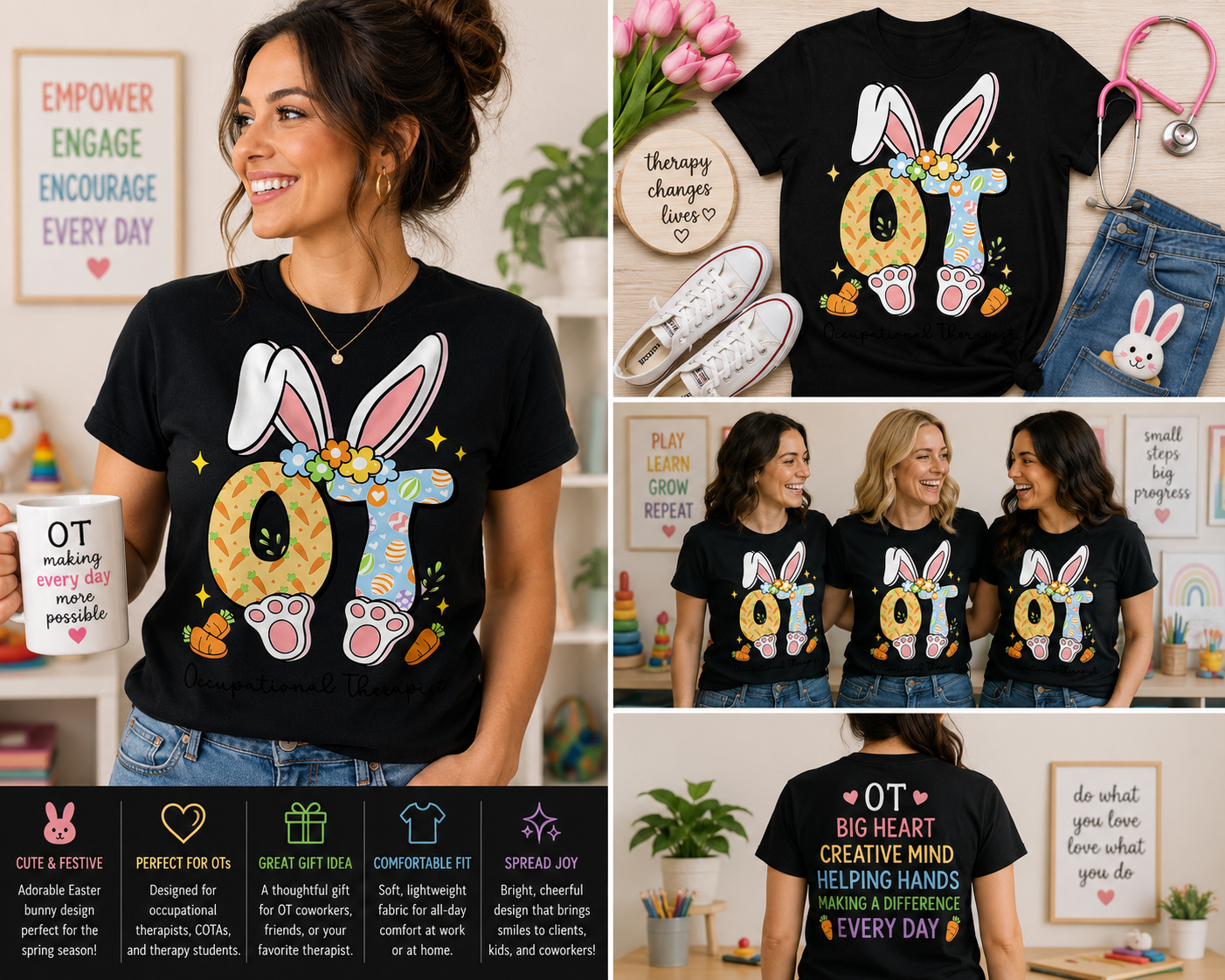 Easter OT Occupational Therapist Bunny T-Shirt | Cute Spring OT Assistant Graphic Tee