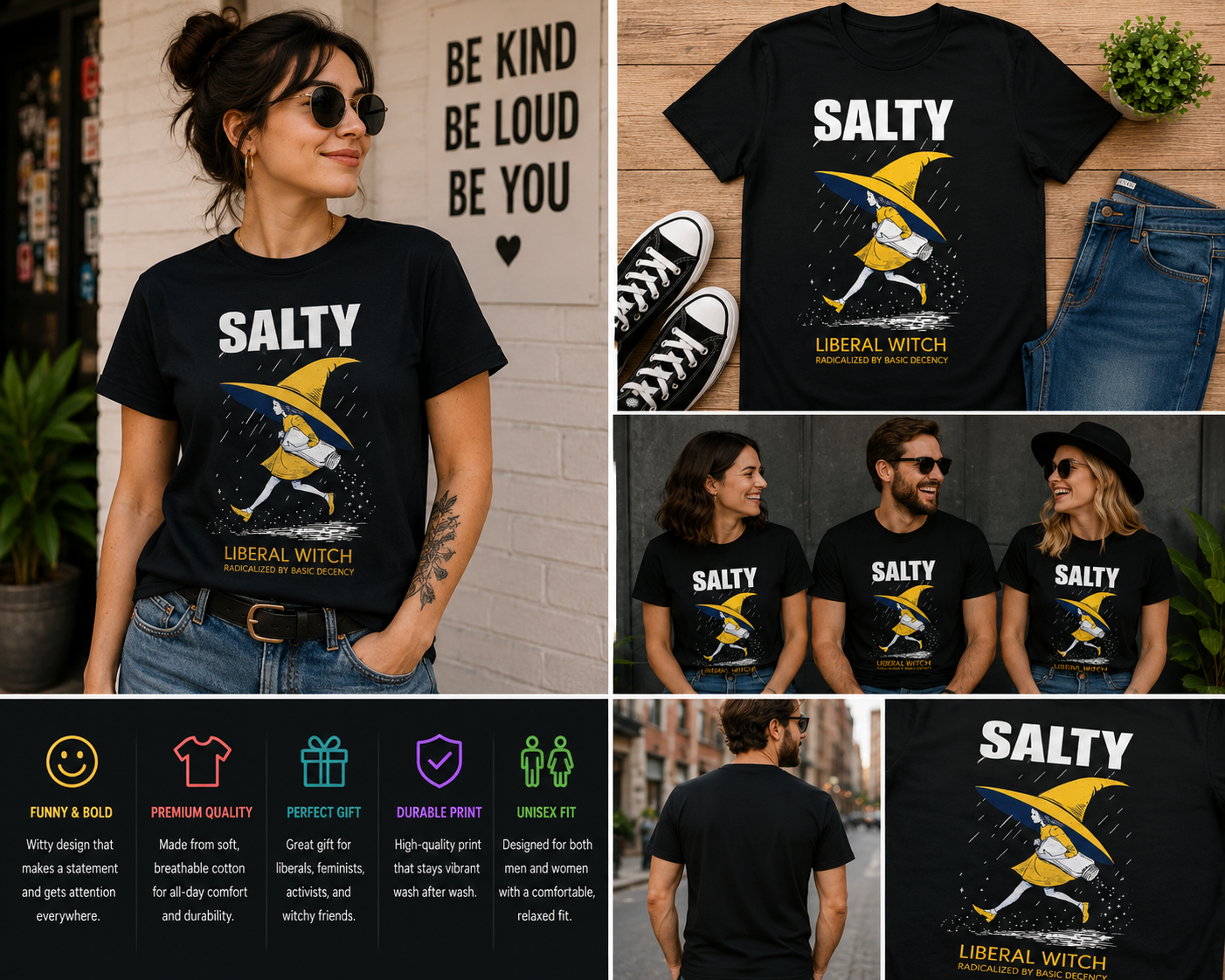 Salty Liberal Witch Funny Feminist Graphic T-Shirt – Radicalized by Basic Decency Tee