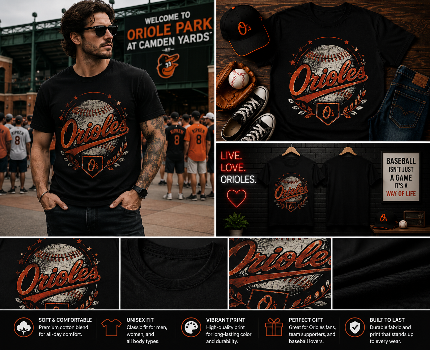 Vintage Orioles Baseball Shirt – Retro Baltimore Baseball Fan Graphic Tee for Men Women Kids