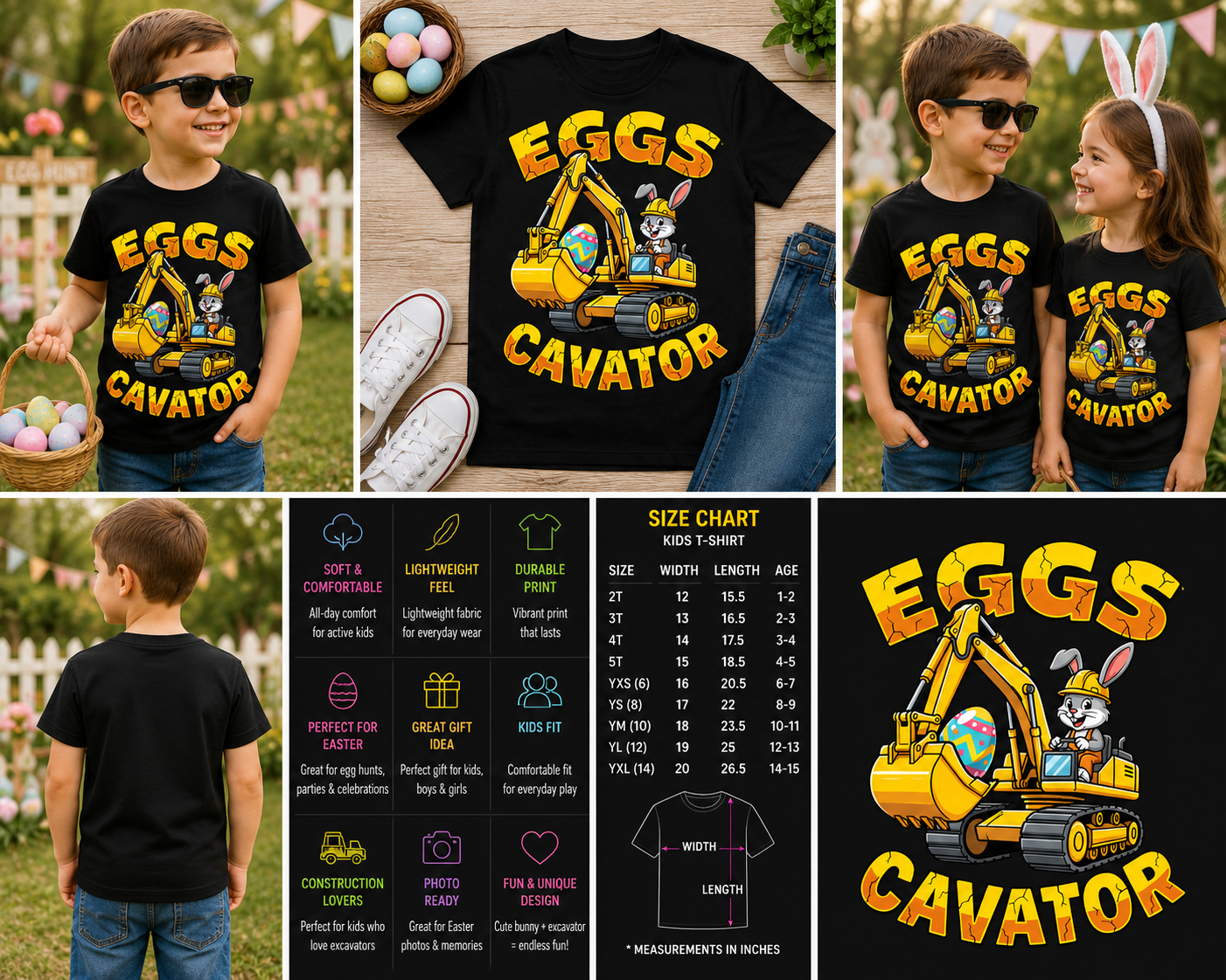 Eggs Cavator Easter Bunny Excavator Funny Kids Easter T-Shirt