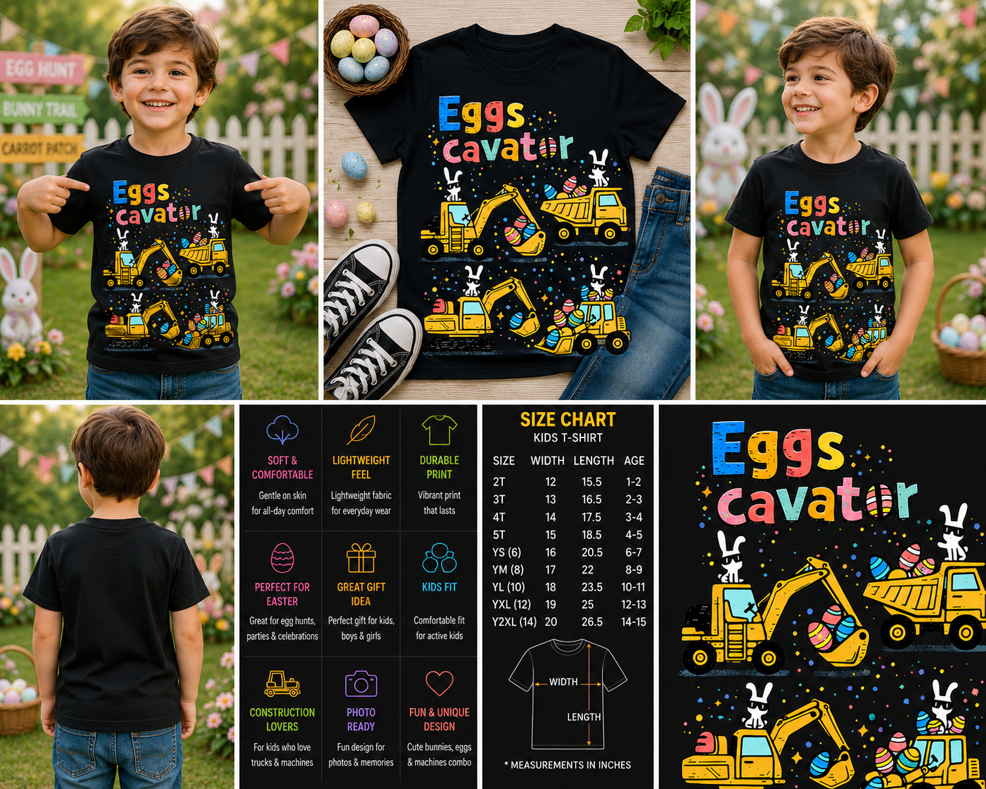 Eggscavator Easter Construction Truck Bunny Kids T-Shirt