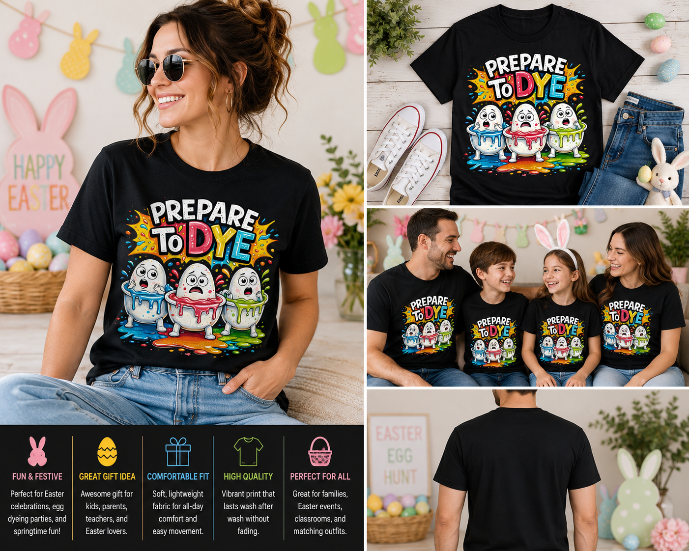 Prepare To Dye Funny Easter Egg Dyeing T-Shirt – Cute Easter Eggs Graphic Tee for Men Women Kids