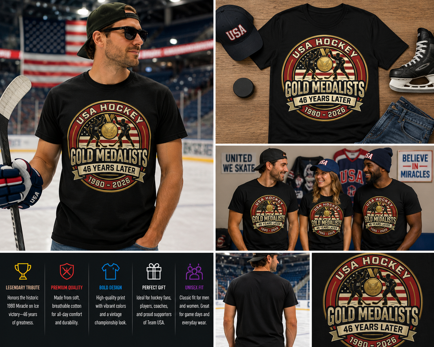 USA Hockey Gold Medalists – 46 Years Later Vintage Championship T-Shirt (1980–2026 Tribute Tee)