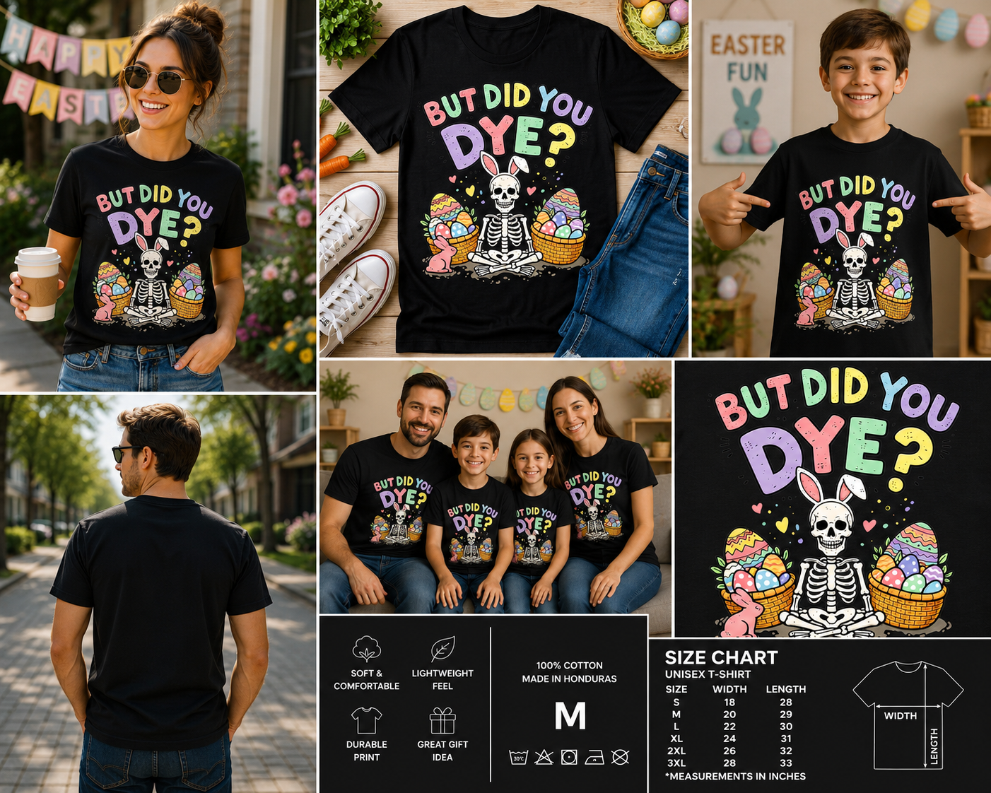 But Did You Dye? Funny Easter Skeleton Bunny Eggs Graphic T-Shirt
