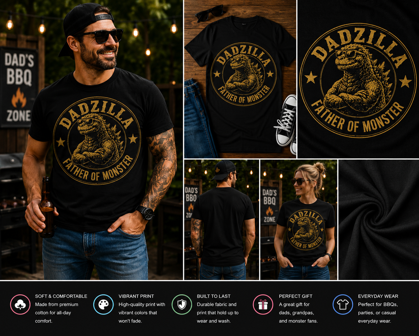 Dadzilla Father of Monster Funny Dad T-Shirt – Cool Kaiju Father Graphic Tee for Father’s Day