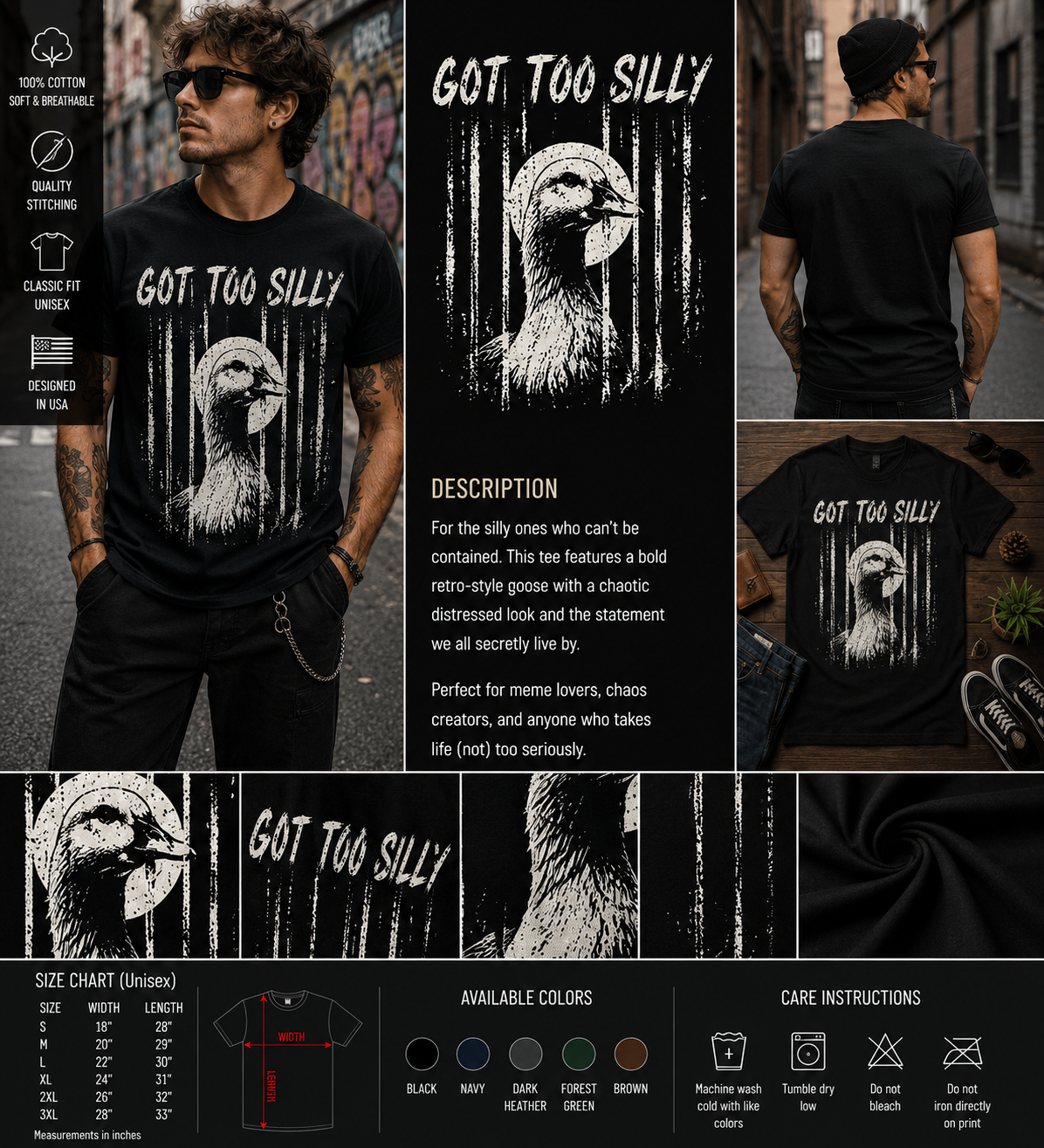 Got Too Silly Goose Meme T-Shirt – Funny Retro Chaotic Goose Graphic Tee