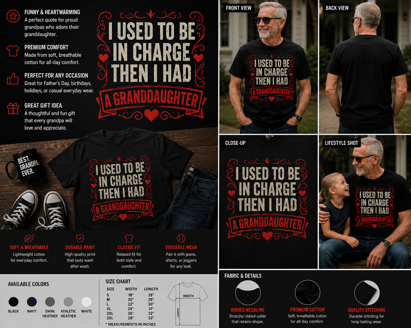 I Used To Be In Charge Then I Had A Granddaughter Cute Grandpa T-Shirt