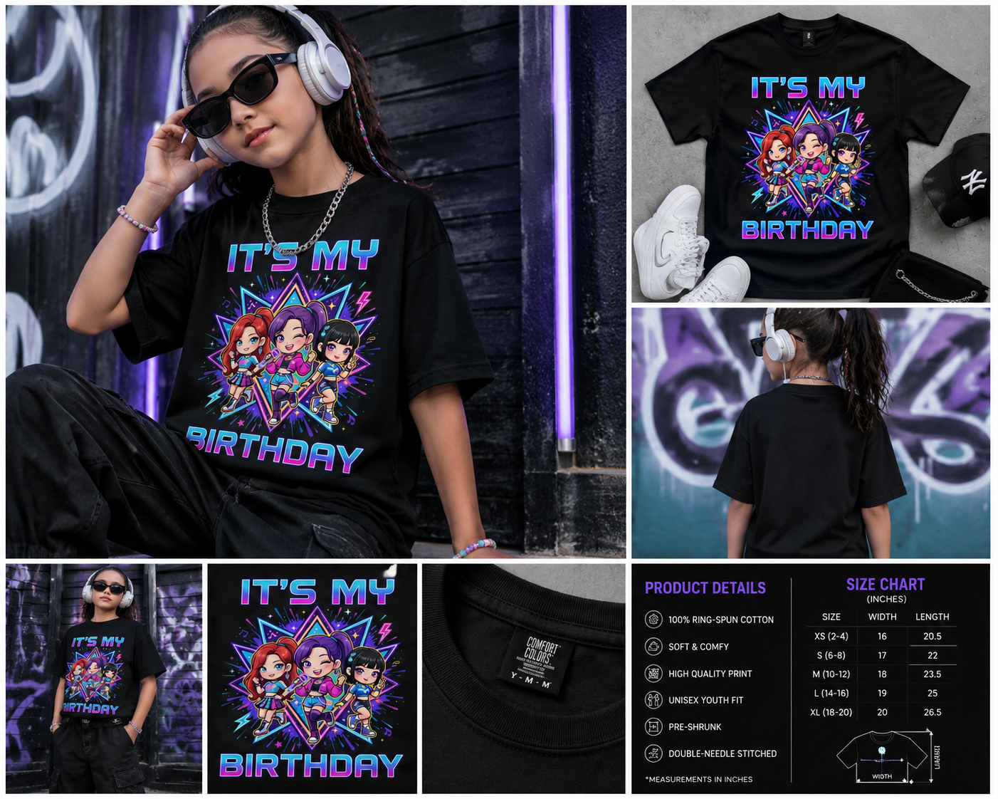 It’s My Birthday Kpop Shirt, Cute Chibi K-Pop Birthday Tee for Girls, Korean Pop Star Party T-Shirt for Kids & Teens