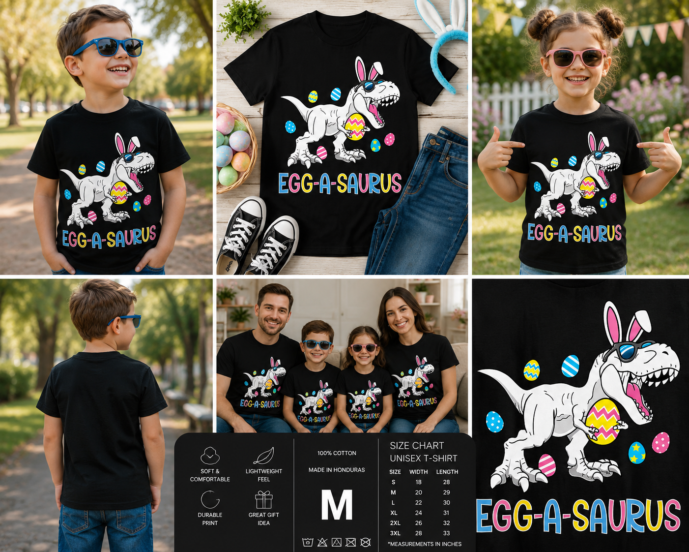 Egg-A-Saurus Easter Bunny Dinosaur T-Shirt for Kids & Toddlers Funny Dino Easter Tee